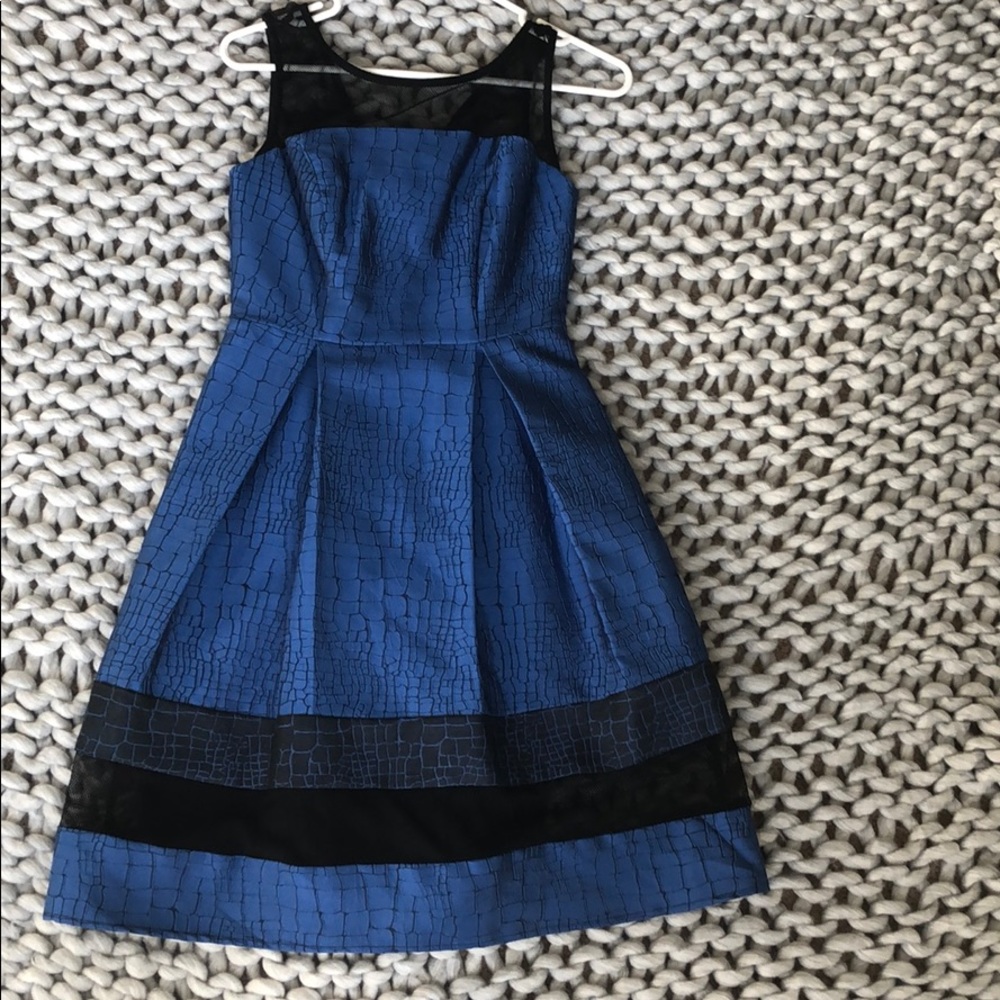 Blue metallic dress with lace cut outs